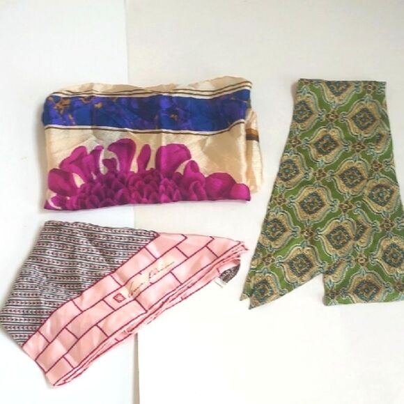 3 Colorful 100% Silk Scarves Perry Ellis Anne Klein Sailor Scarf Floral Graphic - Picture 1 of 11